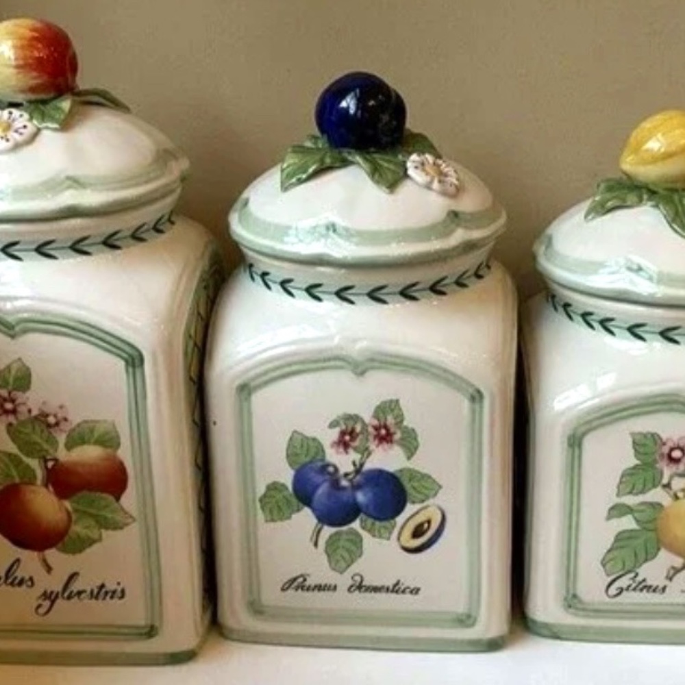 Villeroy & Boch French Garden Charm Canister Set with Lids- Set of 3 EUC